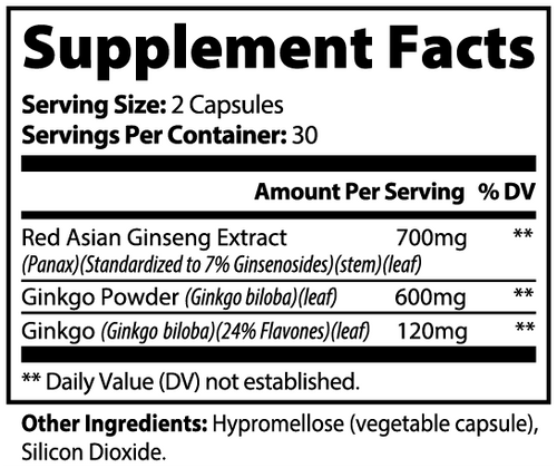 Ginkgo Biloba and Ginseng Energy Support Supplement